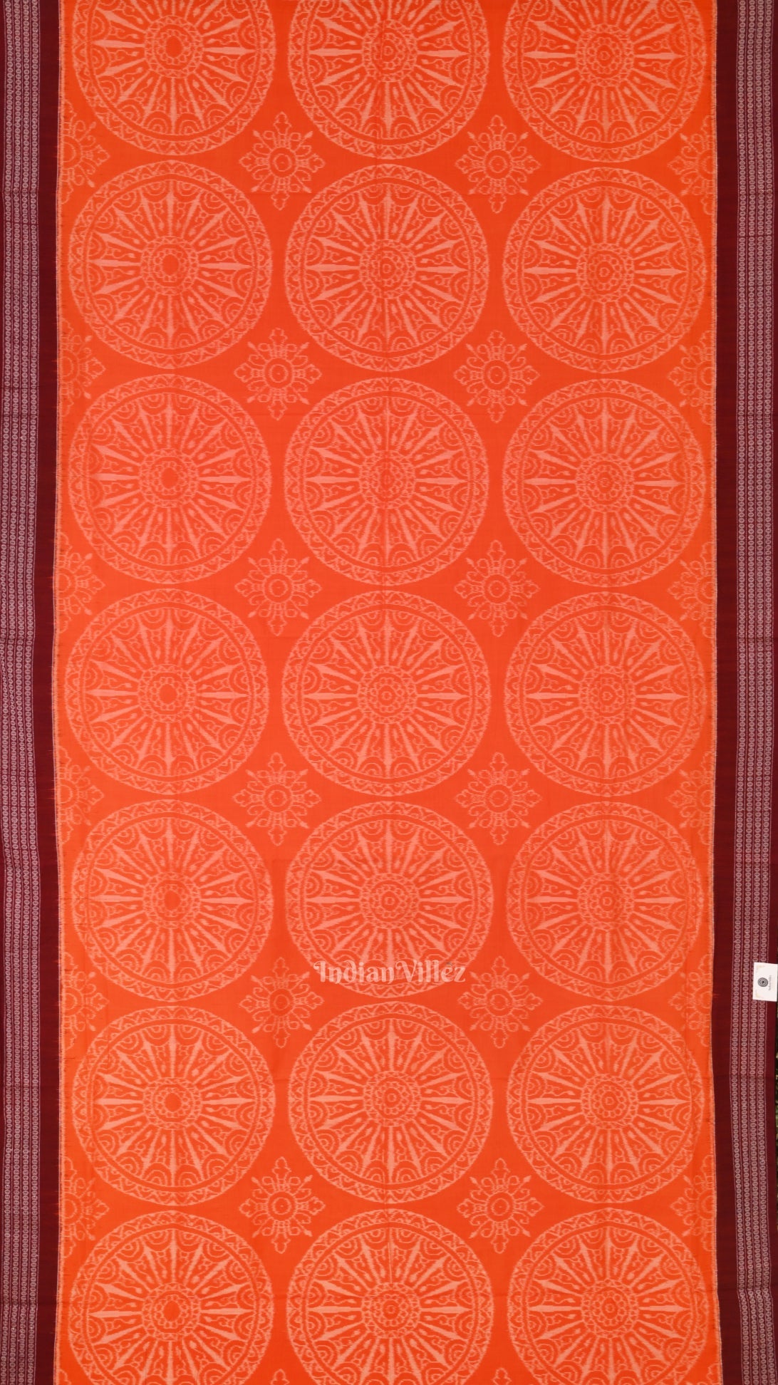 Orange Maroon Circle Flowers Sambalpuri Pure Cotton Saree