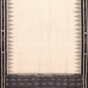 Cream Black Jharana Maniabandha Cotton Saree