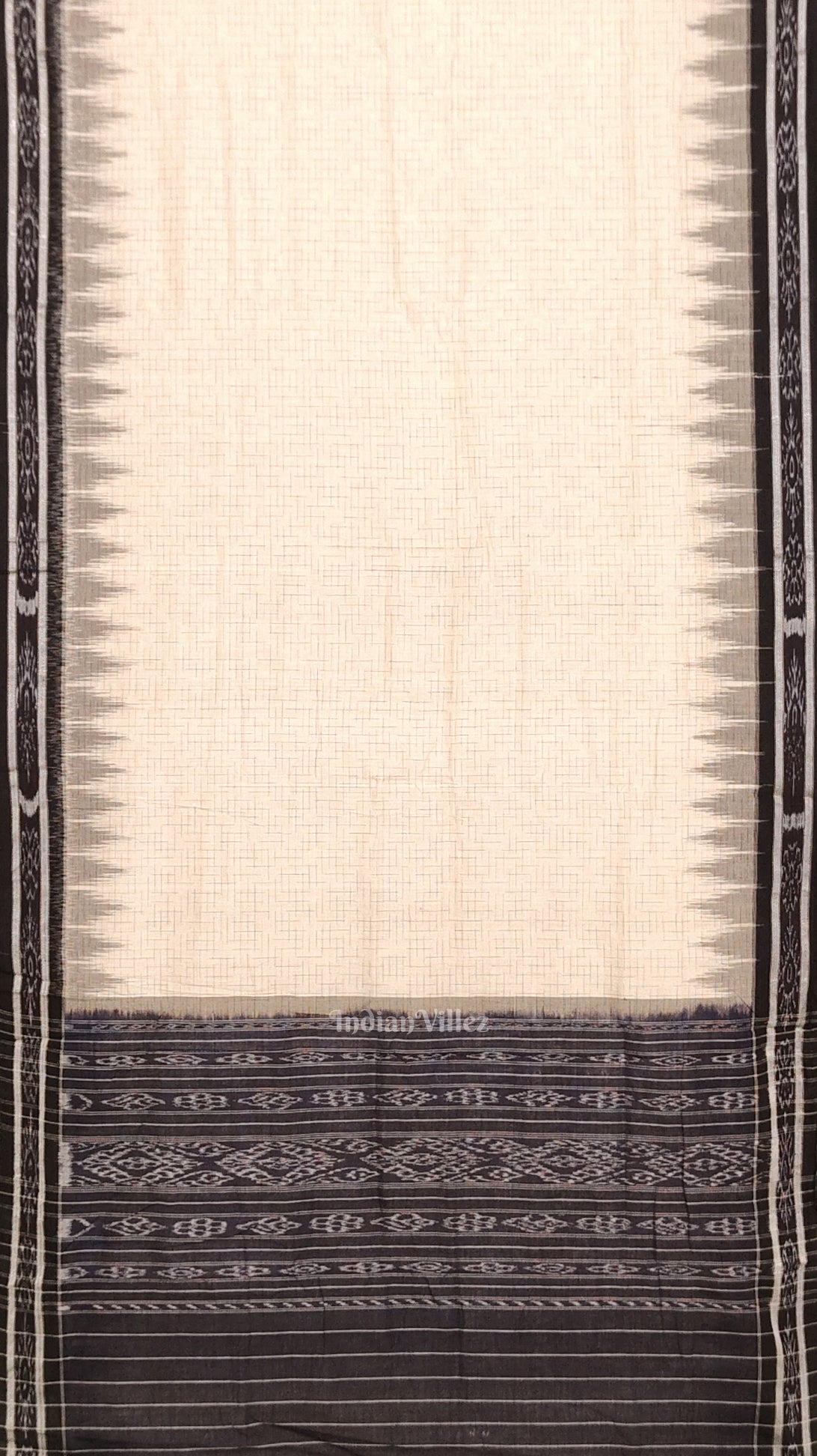 Cream Black Jharana Maniabandha Cotton Saree