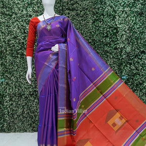 Purple Red Pure Bishnupuri Silk Saree