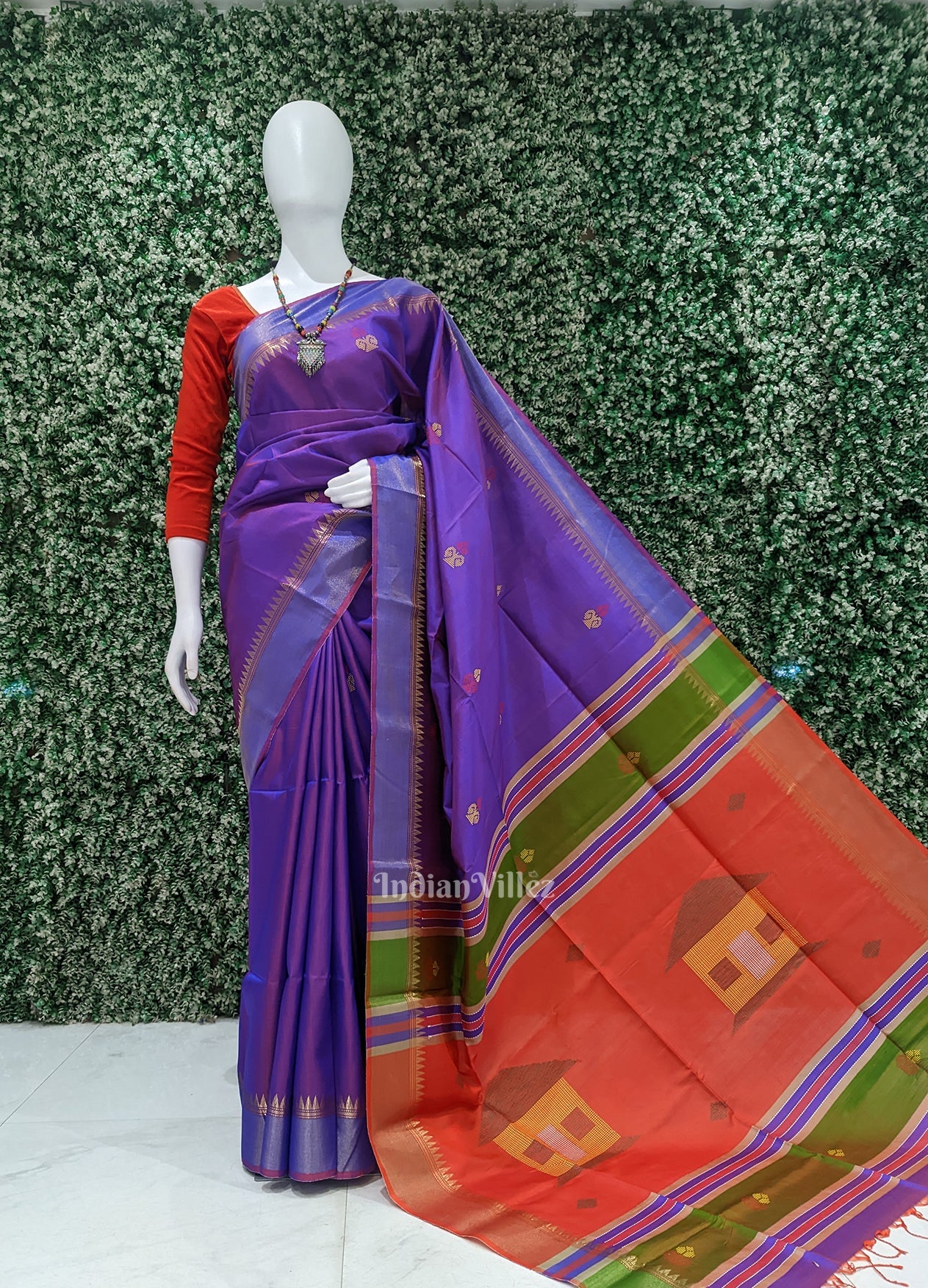 Purple Red Pure Bishnupuri Silk Saree