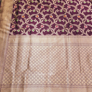 Magenta Meenakari Banarasi Katan Silk Saree