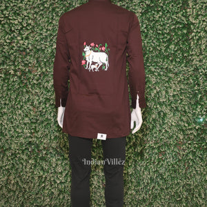 Coffee Hand-Painted Pattachitra Kurta