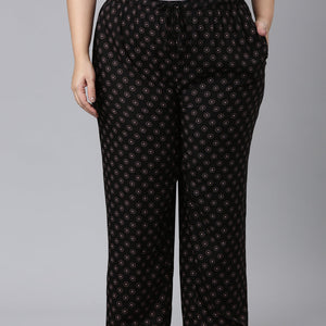 Women Printed Black Woven Viscose Lounge Pants