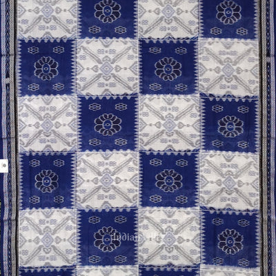 White Blue Pasapali Odisha Ikat Sambalpuri Cotton Saree