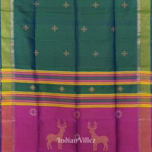 Green With Soft Maroon Pure Bishnupuri  Silk Saree