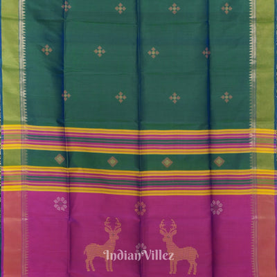 Green With Soft Maroon Pure Bishnupuri  Silk Saree