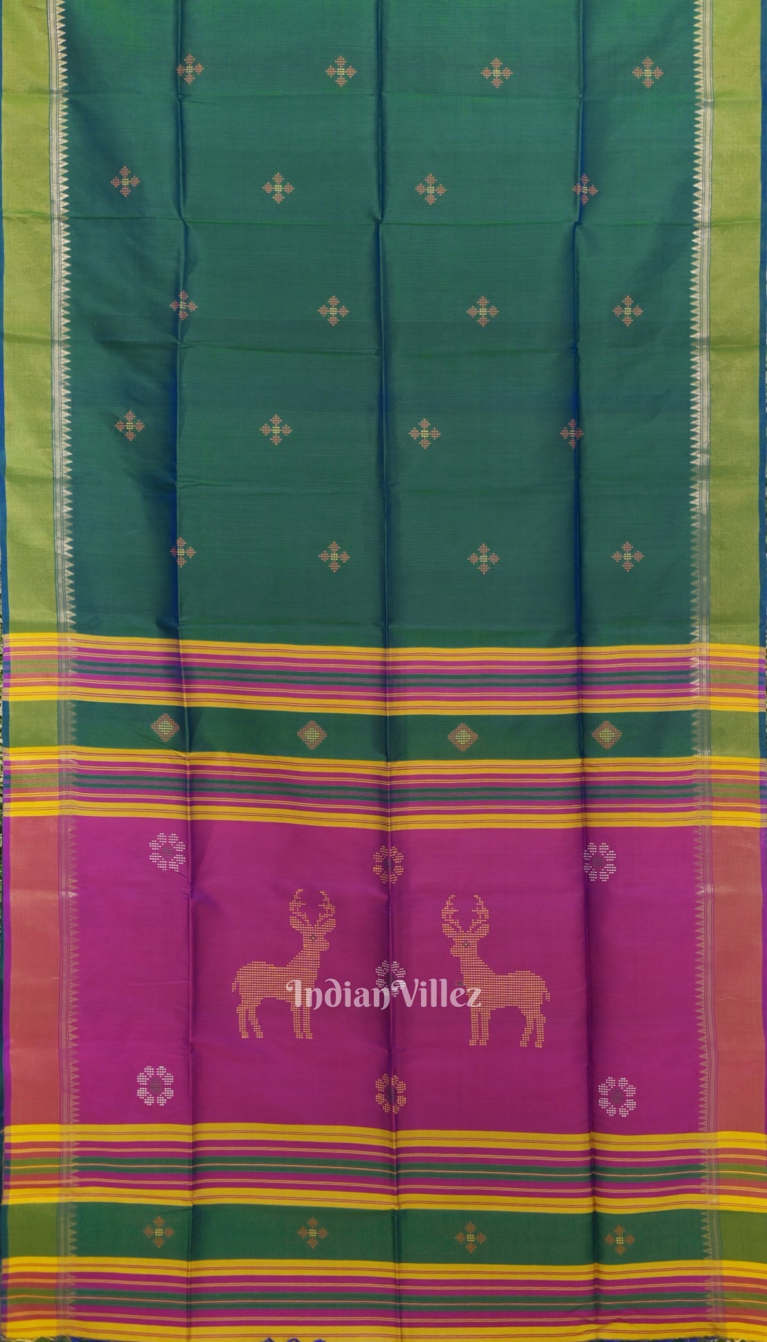 Green With Soft Maroon Pure Bishnupuri  Silk Saree