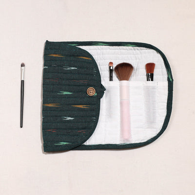 Black - Ikat Fabric Multipurpose Segmented Make-up Brush Wrap Pouch/Case