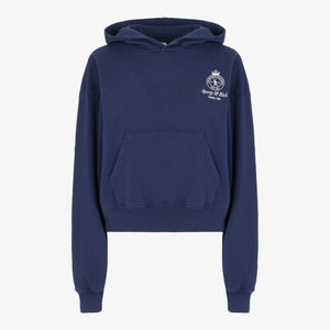 SPORTY & RICH | CROWN LOGO CROPPED HOODIE { NAVY/WHITE
