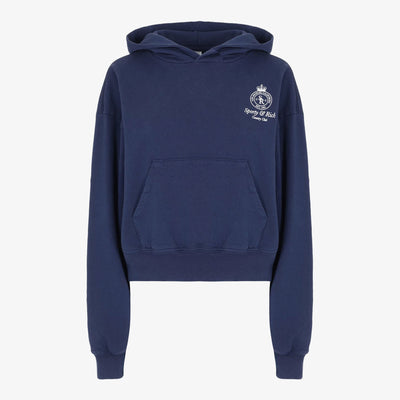 SPORTY & RICH | CROWN LOGO CROPPED HOODIE { NAVY/WHITE