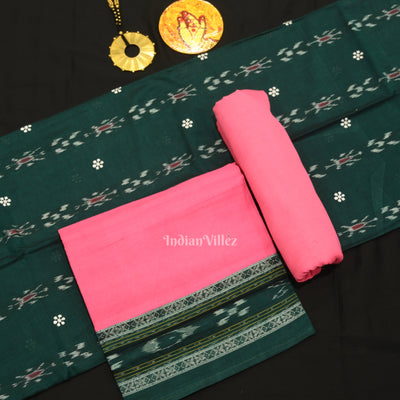 Green Pink Flower Buti Odisha Ikat  Sambalpuri Dress Set & Dupatta