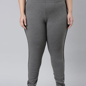 Women Solid Antra Melanges Side Stripe Active Leggings