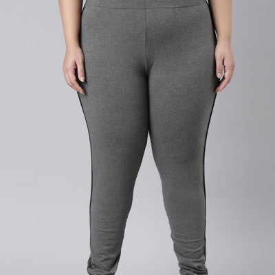 Women Solid Antra Melanges Side Stripe Active Leggings