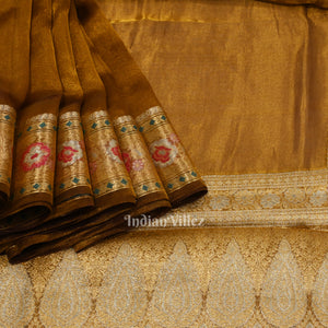 Rust Yellow Zari Woven Exclusive  Banarasi Tissue Saree