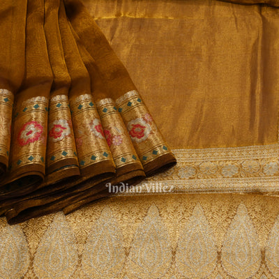 Rust Yellow Zari Woven Exclusive  Banarasi Tissue Saree