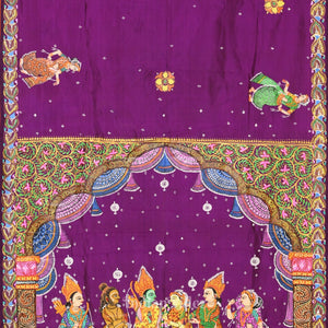 Violet Ramayan Theme Hand-Painted Pattachitra Saree