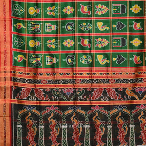 Green Nabakothi  Odisha Ikat Khandua Silk Saree with Nartaki Pallu