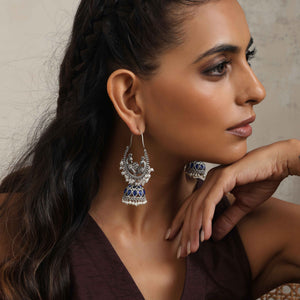 trueBrowns Silver Tone Peacock Jhumka Earrings