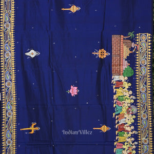 Blue Shree Jagannath Ratha Yatra Hand-Painted Pattachitra Saree (Pre Order)
