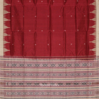 Maroon Red Cream Hazar Buti Bomkai Tussar Silk Saree with Sarabandha Anchal