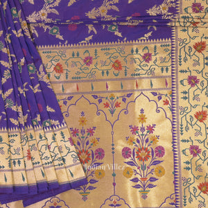 Purple Dual Tone Meenakari Banarasi Katan Silk Saree With Paithani Border and Pallu