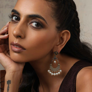 trueBrowns Silver Gold Tone Chandbaali Earrings