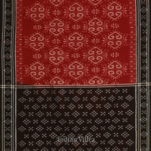 Deep Maroon with Black Pasapali Theme Odisha  Sambalpuri Pure Cotton Saree
