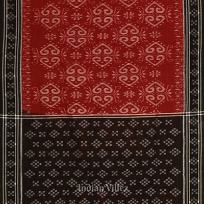 Deep Maroon with Black Pasapali Theme Odisha  Sambalpuri Pure Cotton Saree