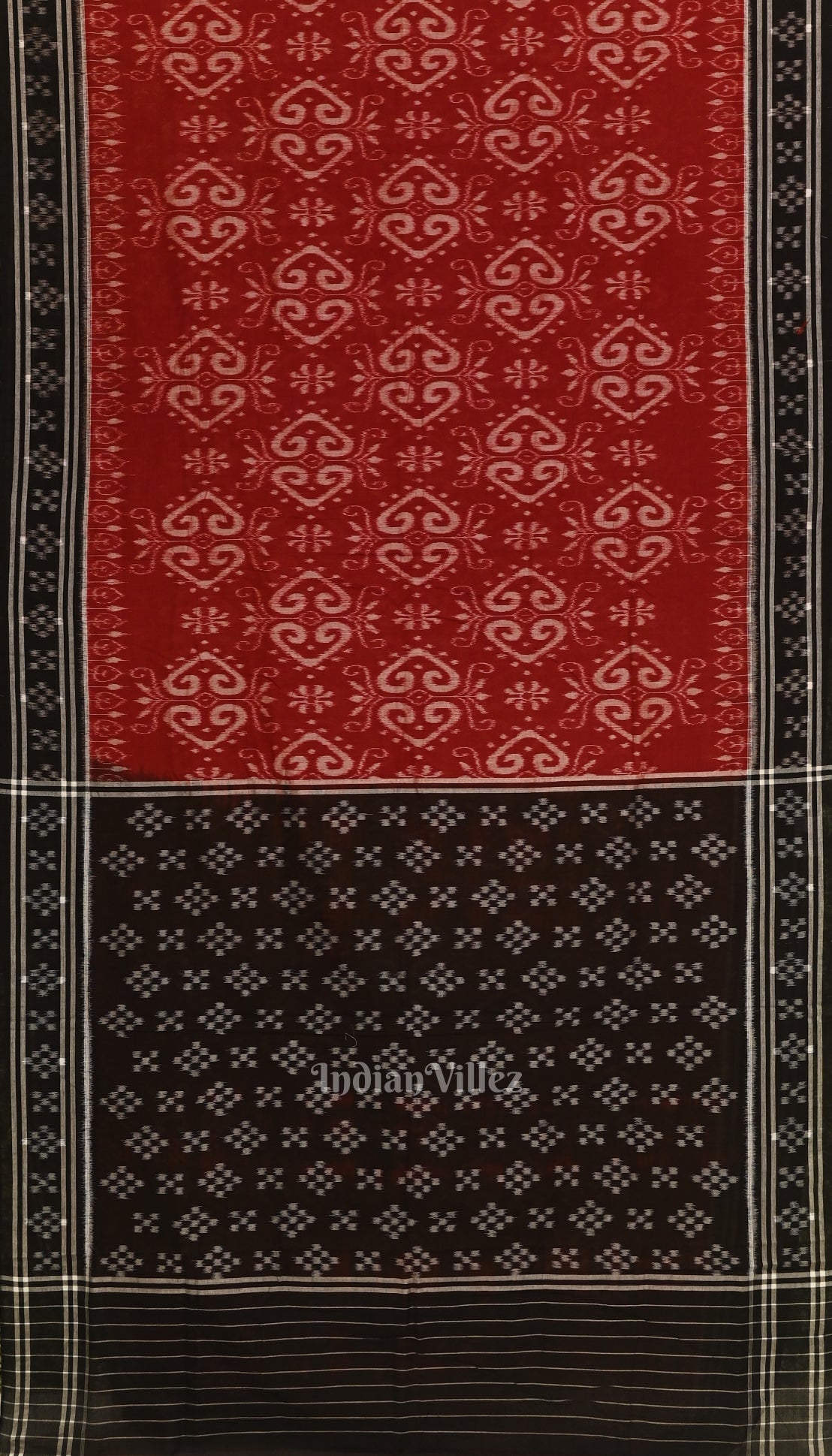 Deep Maroon with Black Pasapali Theme Odisha  Sambalpuri Pure Cotton Saree