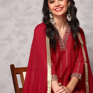 Floral Embroidered Regular Kurta with Trousers & Dupatta