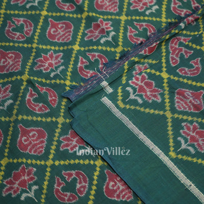 Green Laxmi Pada & Shankha Theme Sambalpuri  Cotton Fabrics