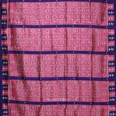 Pink Blue Odia Varnamala Contemporary Designer Silk Saree