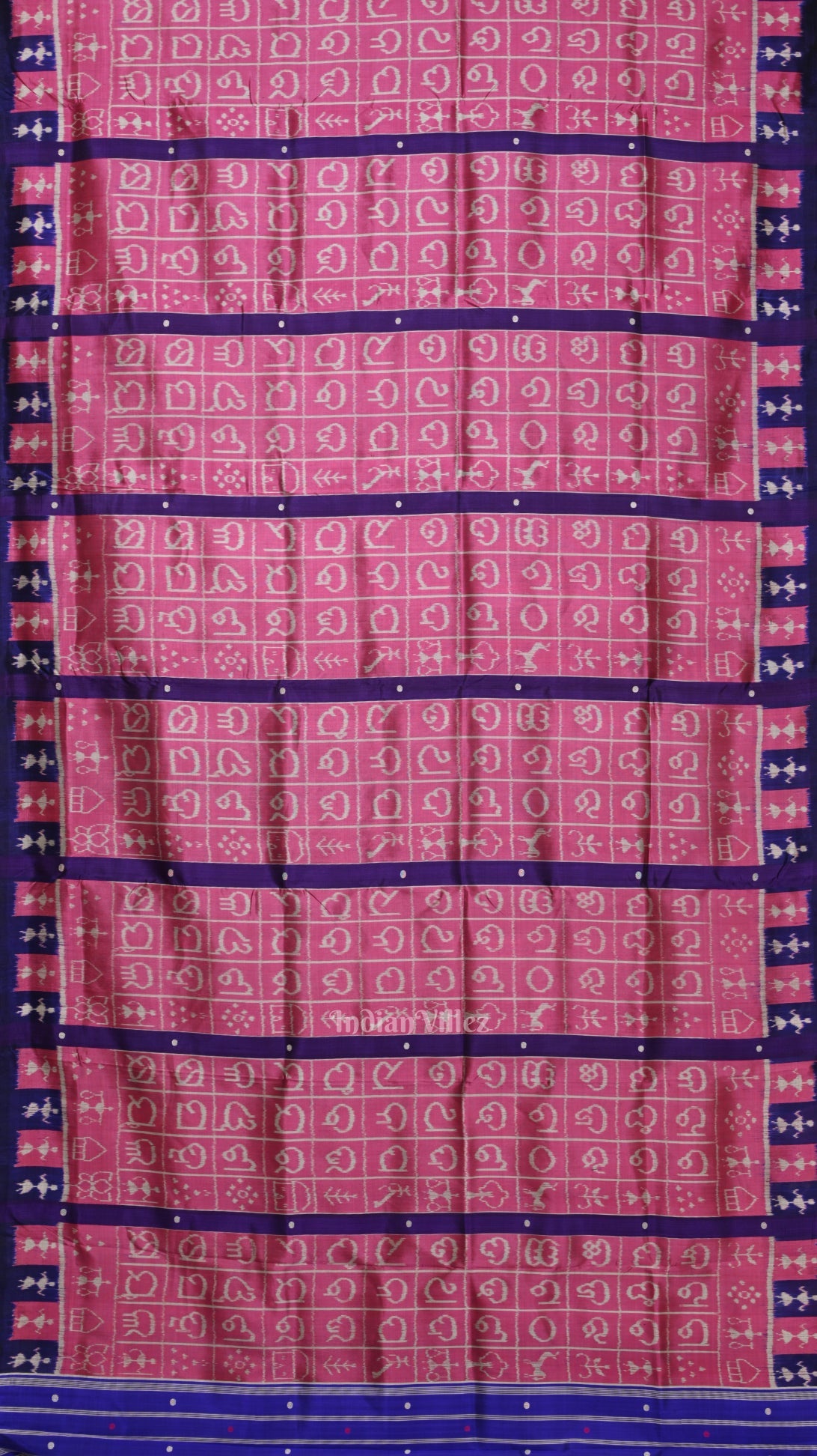 Pink Blue Odia Varnamala Contemporary Designer Silk Saree