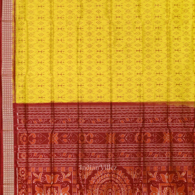 Lemon Yellow Maroon Tribal Theme Sambalpuri Silk Saree