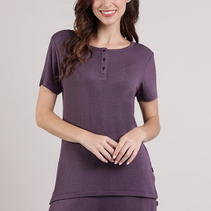 Serene Dream Henley Neck Tee - Vintage Violet