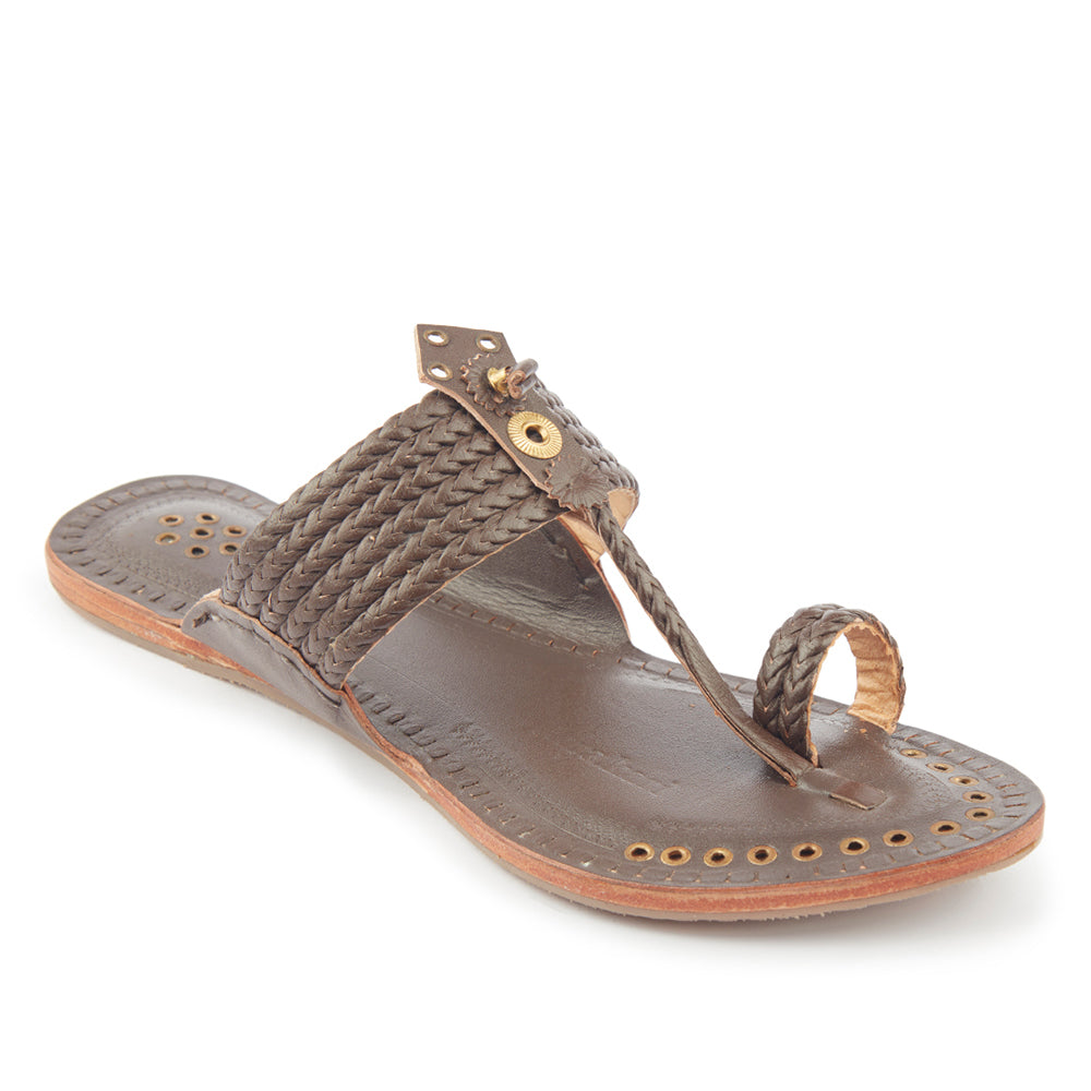 Brown Handstitched Leather Kolhapuri Women Slipper