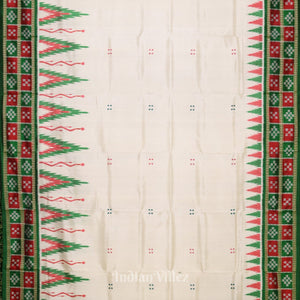 White Green Broder Pasapali Khandua Silk Saree