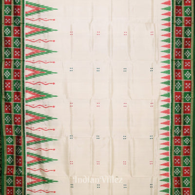 White Green Broder Pasapali Khandua Silk Saree