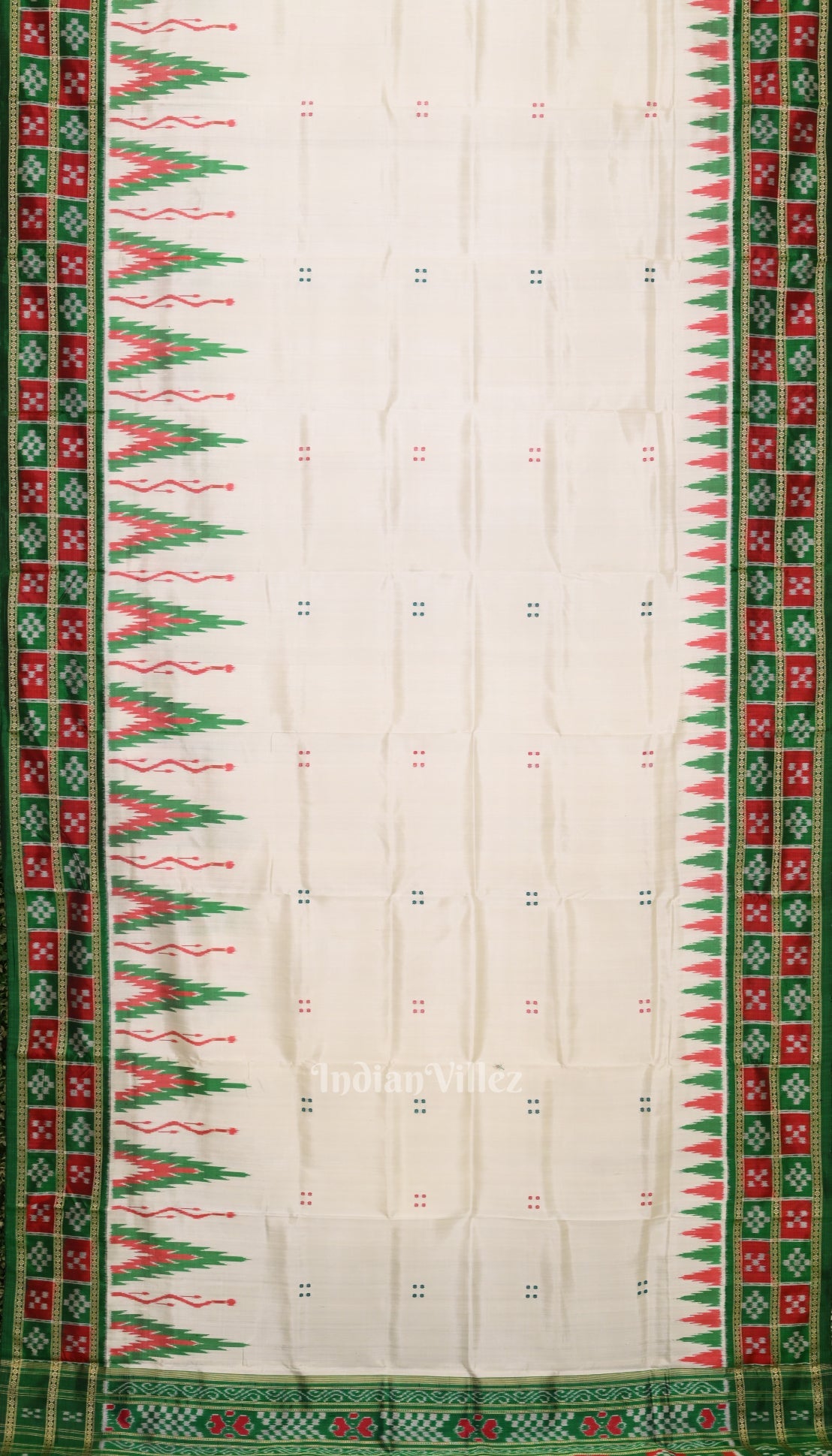 White Green Broder Pasapali Khandua Silk Saree