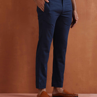 trueBrowns Men's Blue Cotton Twill Pants