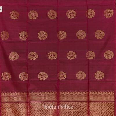 Deep Maroon Golden Floral Design Pure Kanjivaram Soft Silk Saree