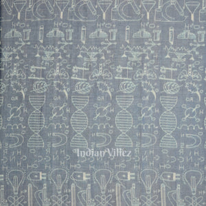 Light Blue Sceince Theme Sambalpuri Odisha Ikat Cotton Fabric