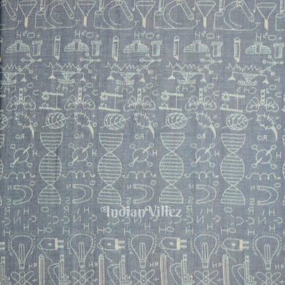 Light Blue Sceince Theme Sambalpuri Odisha Ikat Cotton Fabric