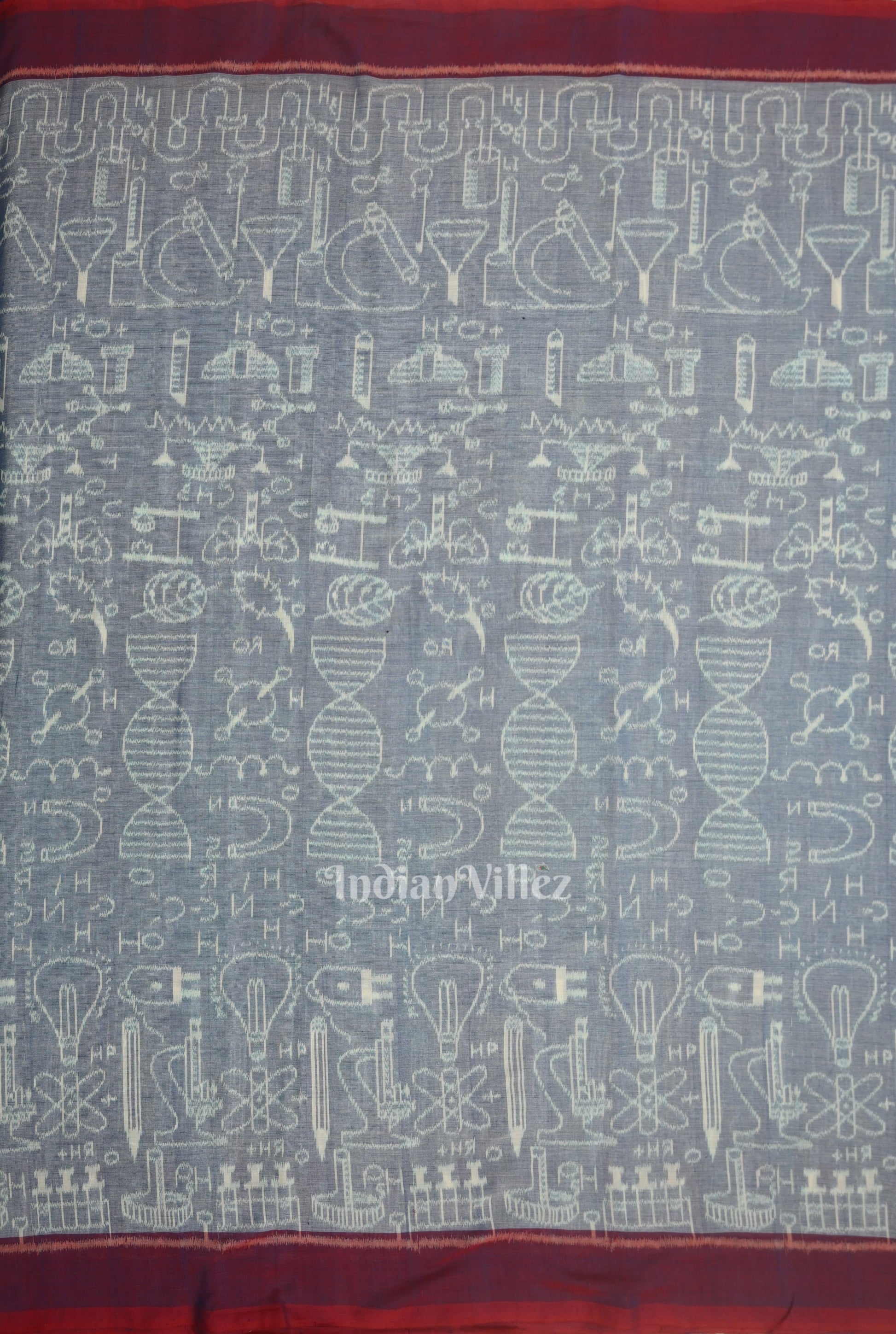 Light Blue Sceince Theme Sambalpuri Odisha Ikat Cotton Fabric