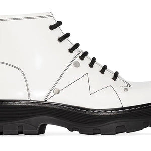 Alexander Mcqueen Tread Slick Lace Up Boot Ivory Black (Women'S)