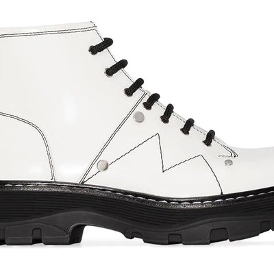 Alexander Mcqueen Tread Slick Lace Up Boot Ivory Black (Women'S)