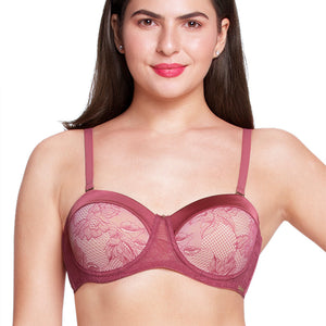 Satin Touch Strapless Padded wired Lace Bra - Autumn Rose