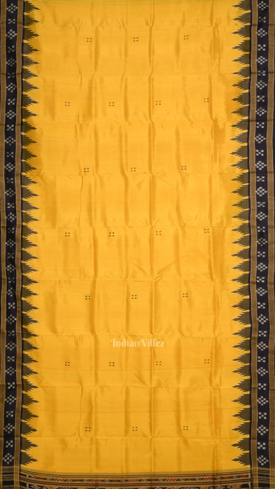 Yellow Black Border Pasapali Odisha Ikat Khandua Silk Saree