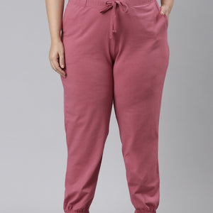 Women Solid Light Wine Mid Rise Cotton Casual Joggers
